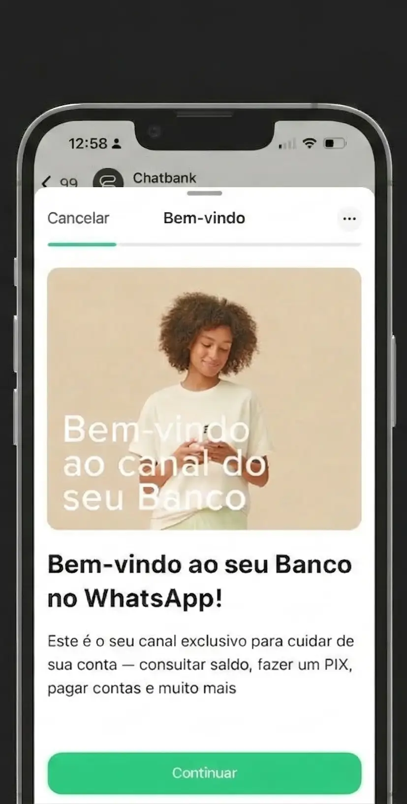 Banner Chatbank por áudio, imagem e texto